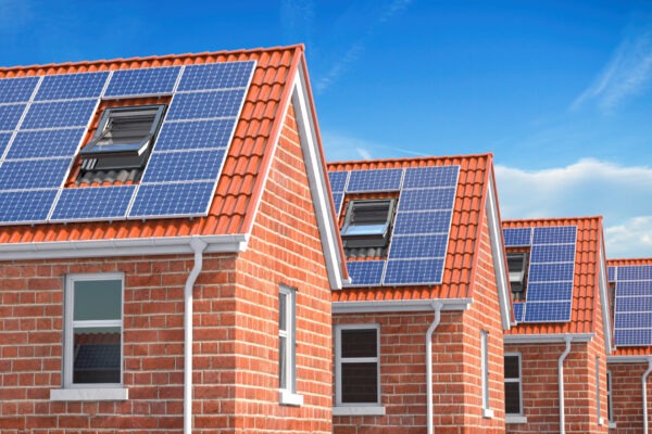 solar panels on rows of roofs