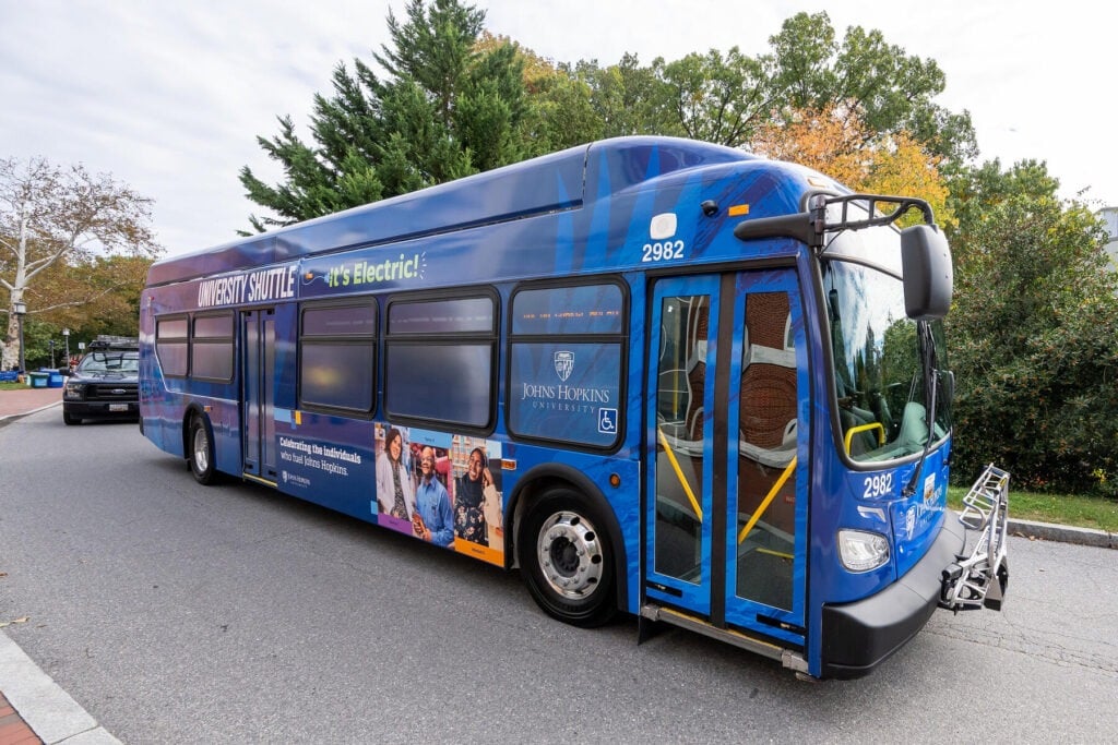 An Electric Debut for New Eco-Friendly Johns Hopkins Buses
